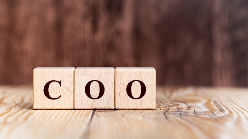 Wooden blocks spell out COO, representing the chief operating officer role in a company