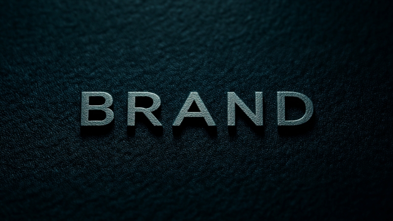 Text “BRAND” in metallic letters on a dark textured background, representing the concept of brand essence