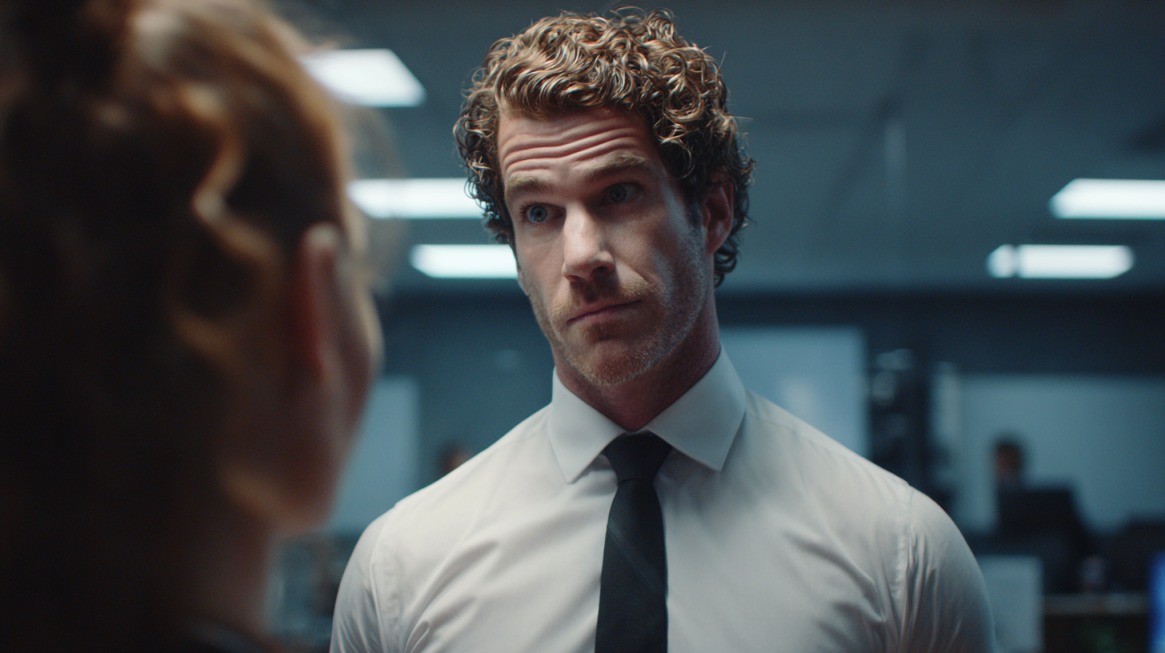 Two professionals in an office having a focused business discussion